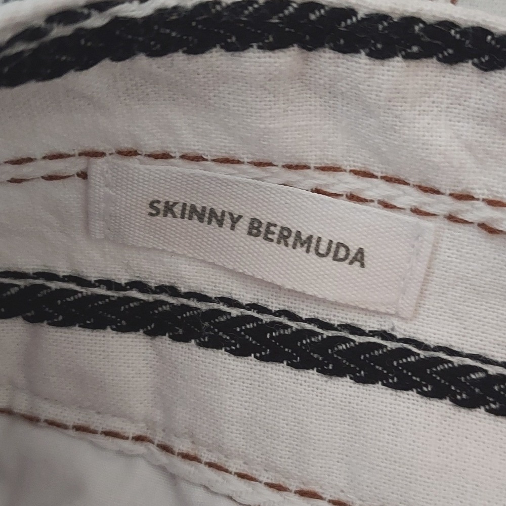 LOFT Outlet Skinny Bermuda Shorts Womens 14 White Black Striped Linen Blend - Picture 6 of 8